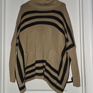 Shein Elegant Tan and Black Striped Turtleneck Sweater